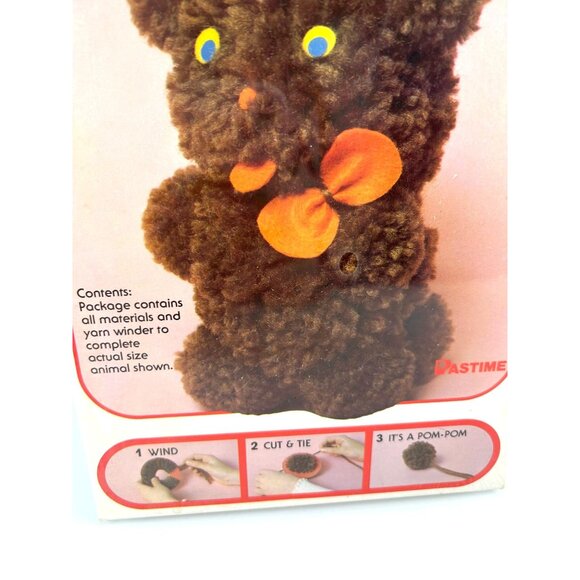Vintage Pastime POM POM BEAR Craft Art Kit, Sealed Brown Orange Animal Cute 7+ - Picture 3 of 9